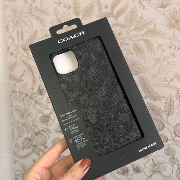 Coach iPhone 15 PLUS Signature Canvas Slim Case, Compatible w/ Wireless Charging - Picture 1 of 12